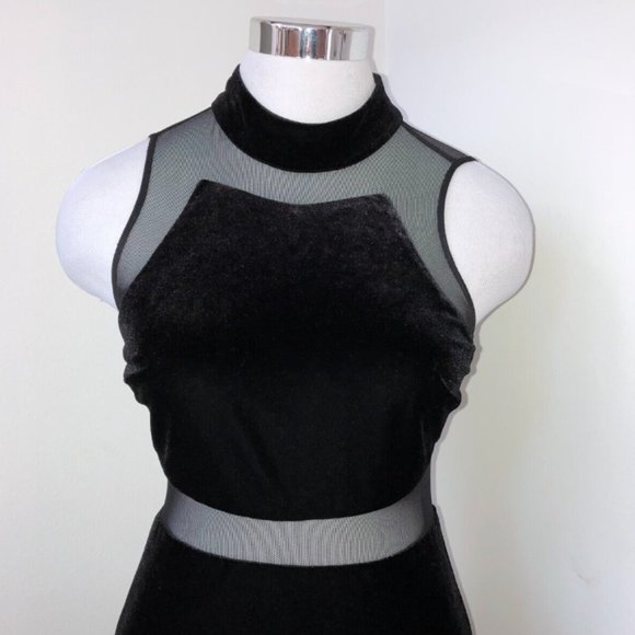 Betsy & Adam Black Velvet Gown Dress Illusion Mesh Size 4 - Picture 4 of 6